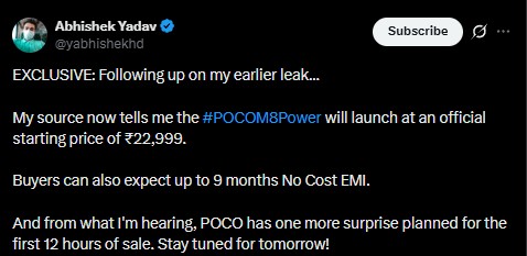 Poco M8 Power - India Pricing Tipped