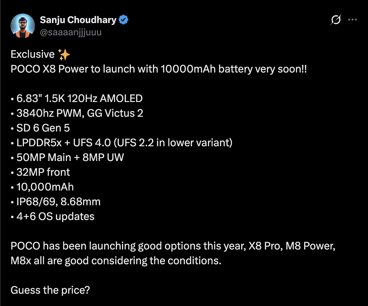 Poco X8 Power Launch Tipped