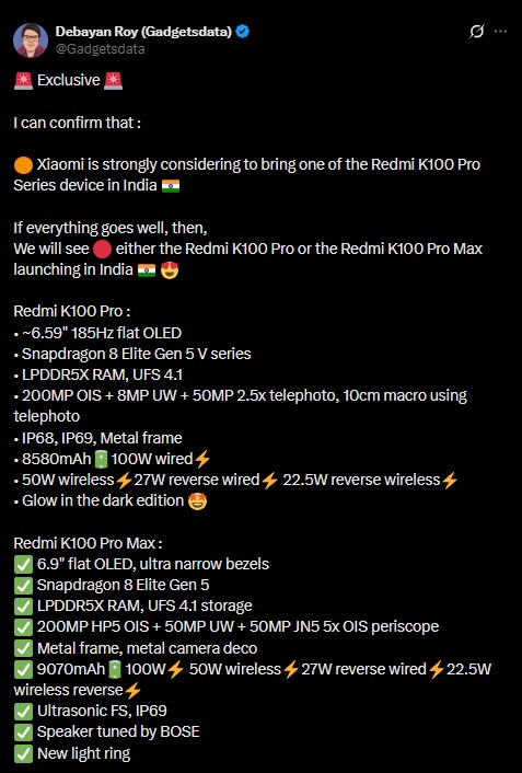 Redmi K100 Pro Series India Launch