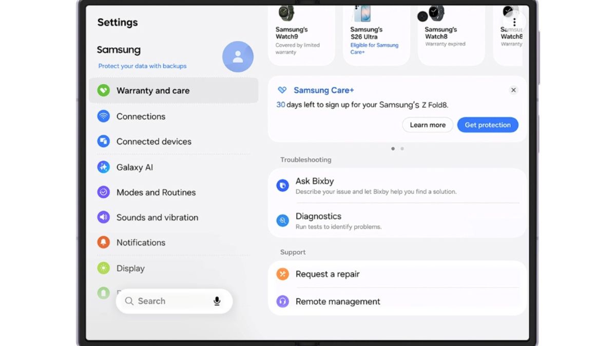 One UI 9 brings a new ‘Warranty and Care’ menu for the latest Galaxy foldables