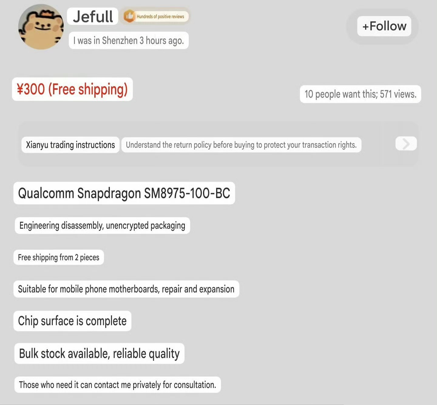 Seller selling samples of Snapdragon 8 Elite Gen 6 Pro and Mediatek Dimensity 9600