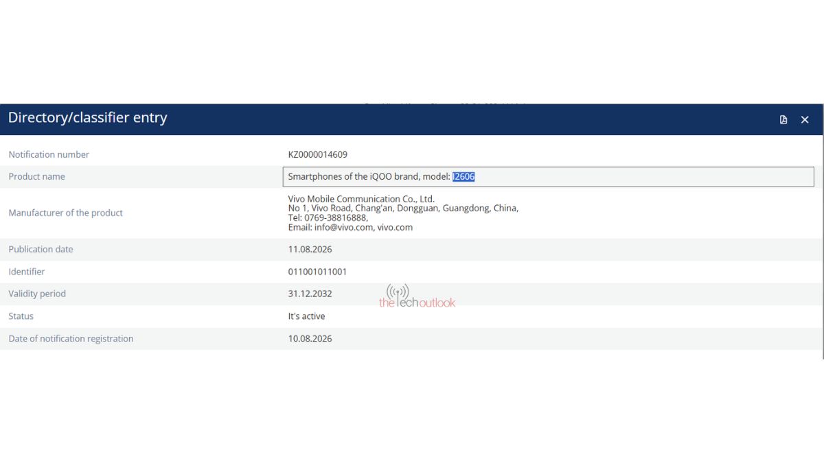 Unidentified iQOO Smartphone Spotted on EEC - I2606