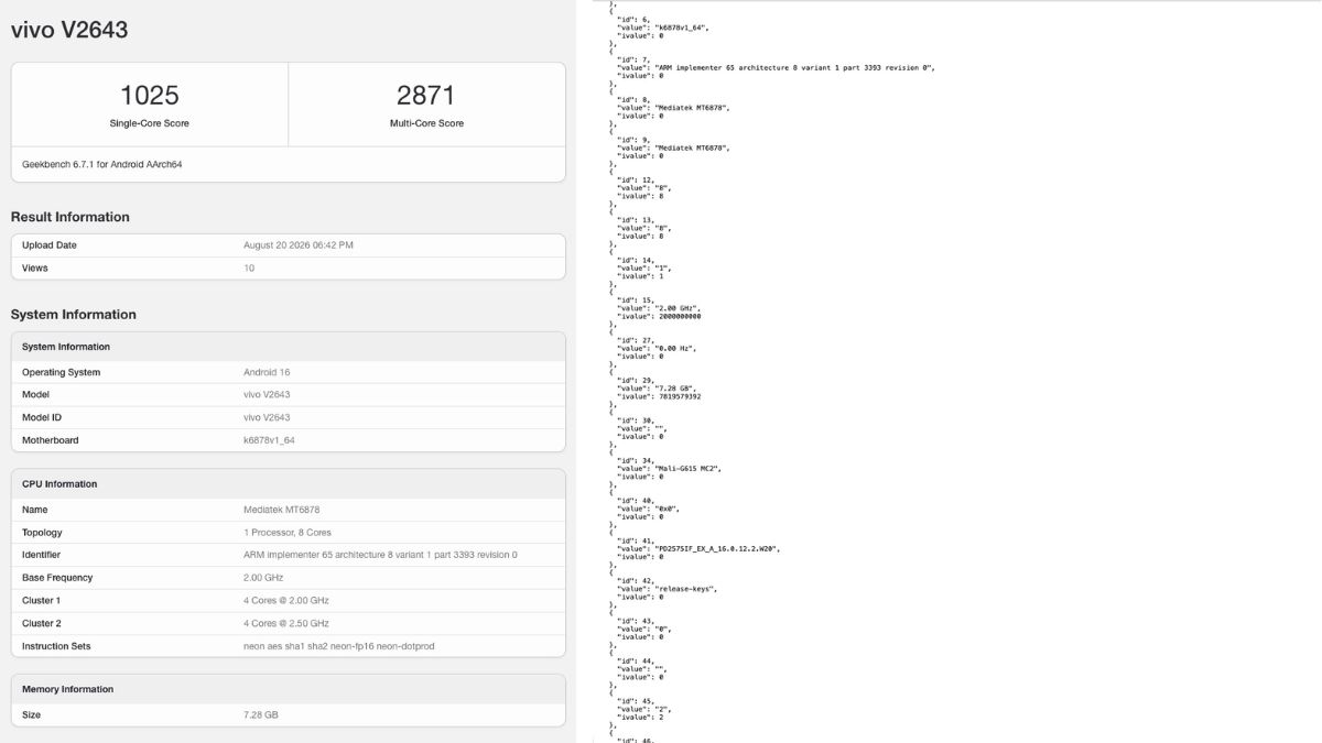 Vivo V2643 - Geekbench