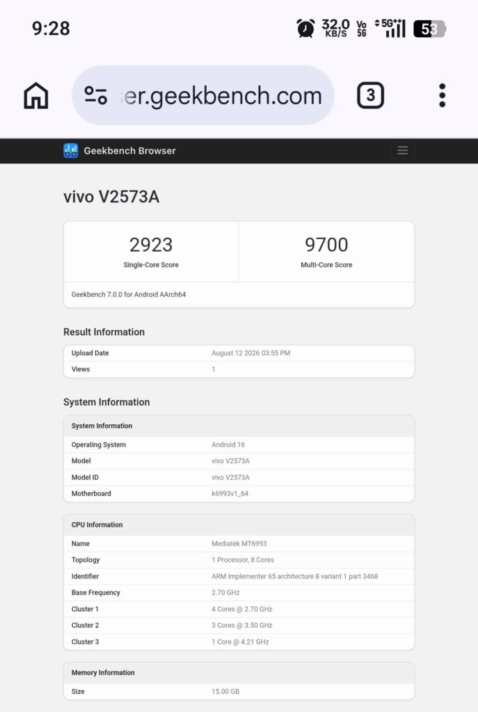 iQOO Neo 11 Ultra Geekbench