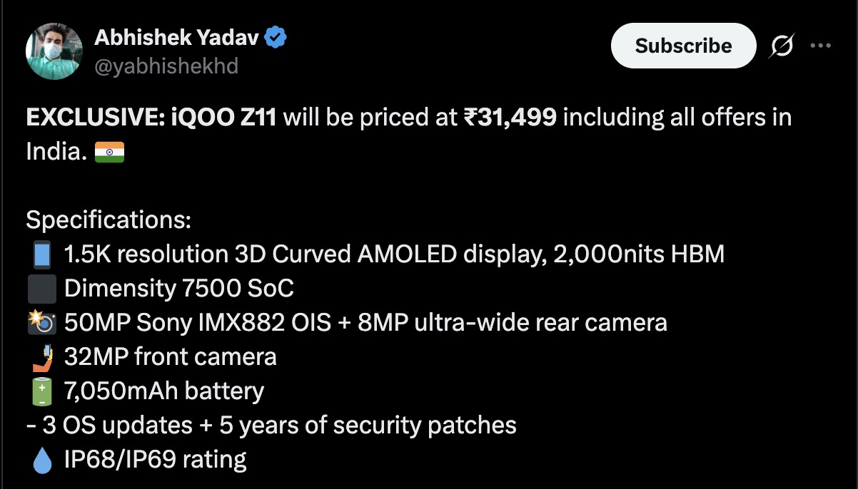 iQOO Z11 India Pricing Leaked