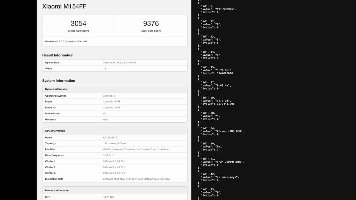 Alleged Xiaomi 18 Pro - Geekbench
