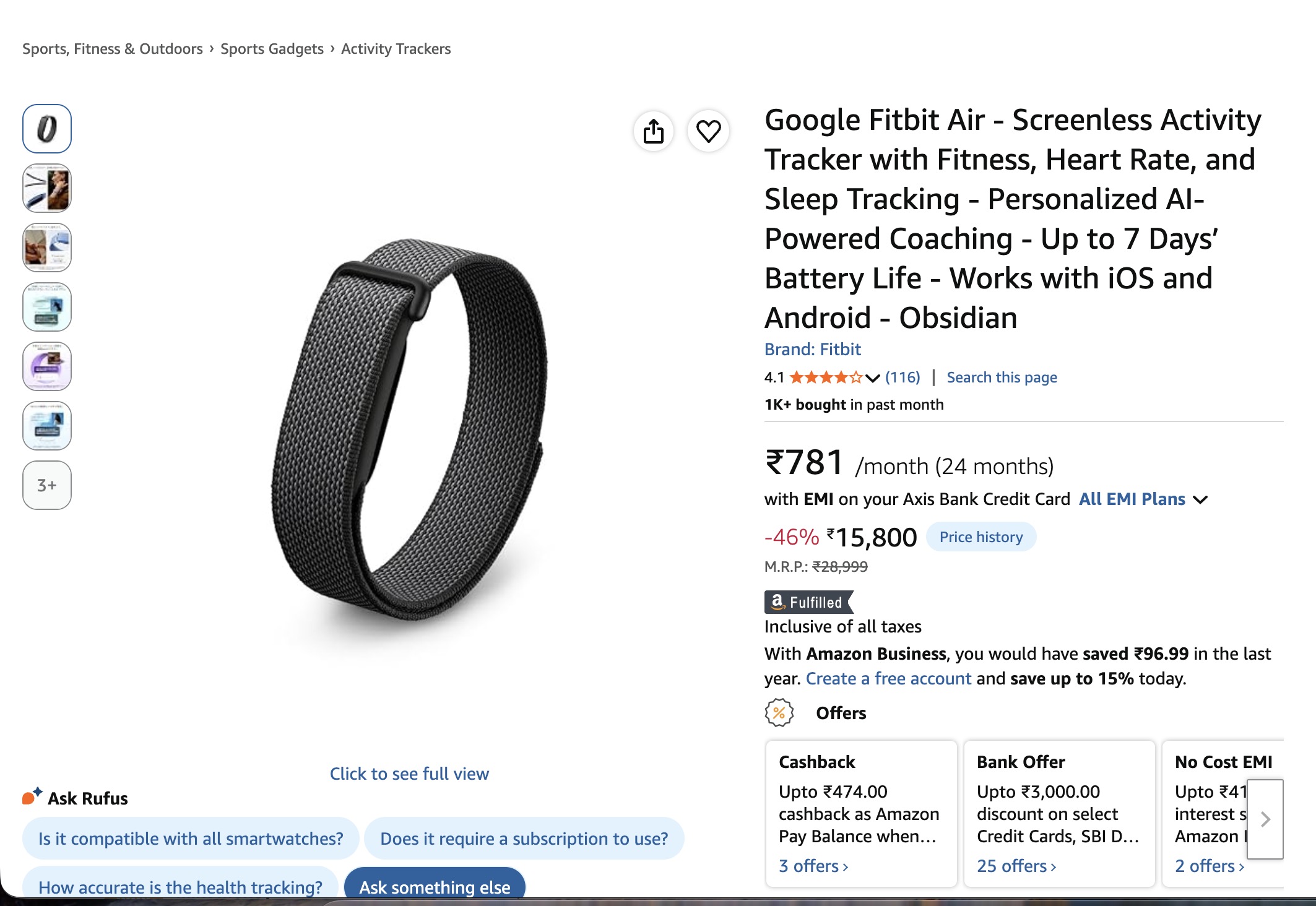 Fitbit AIr - Amazon India