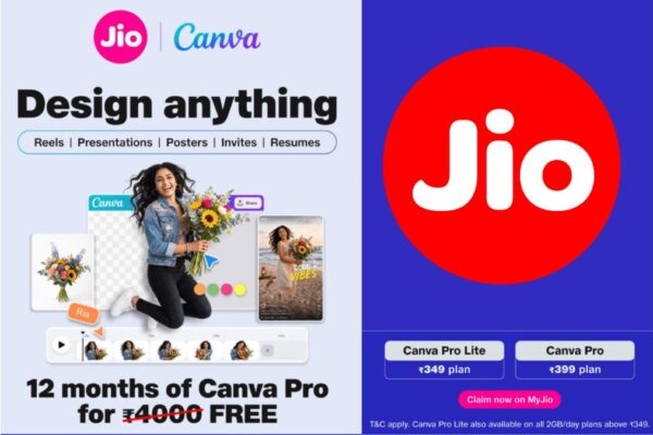 Jio Partners with Canva to Offer 12 Months of Free Canva Pro with INR 399 Plan and Canva Pro Lite with INR 349 Plan