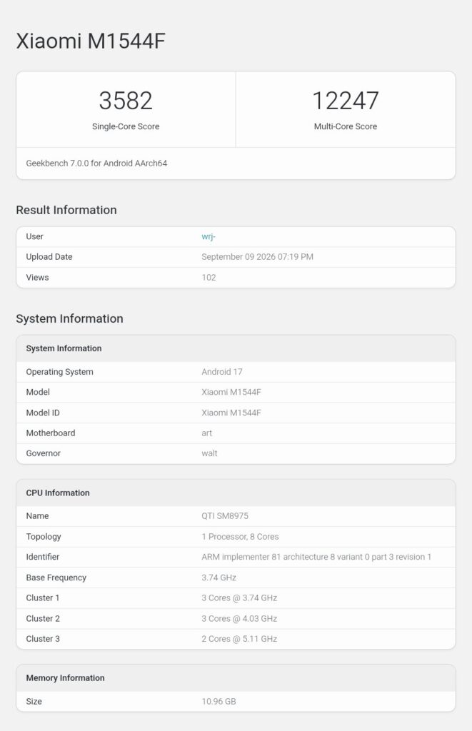 Xiaomi 18 Pro Max Geekbench