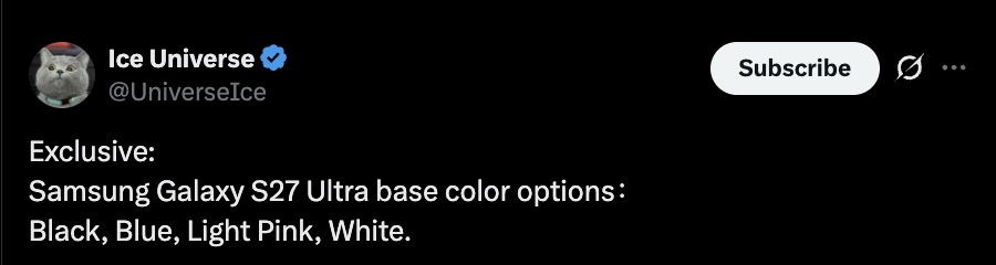 Galaxy S27 Ultra's Base Colour Options Tipped