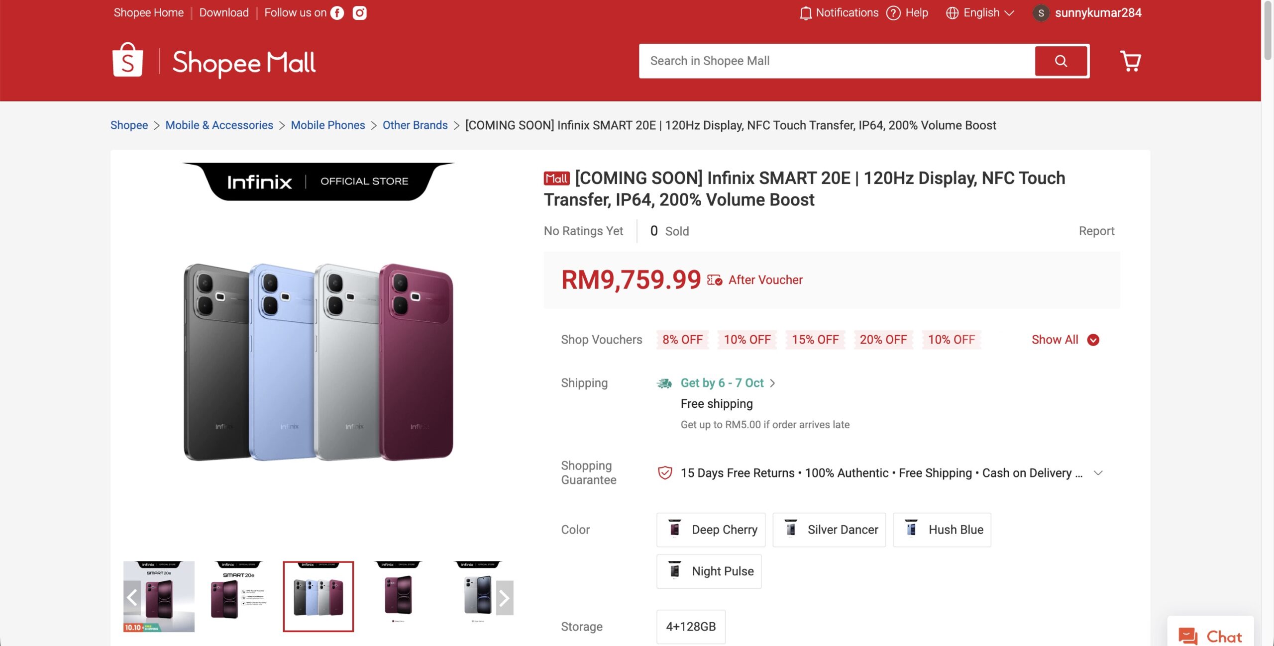 Infinix Smsart 20e via Shopee Malaysian Retailer