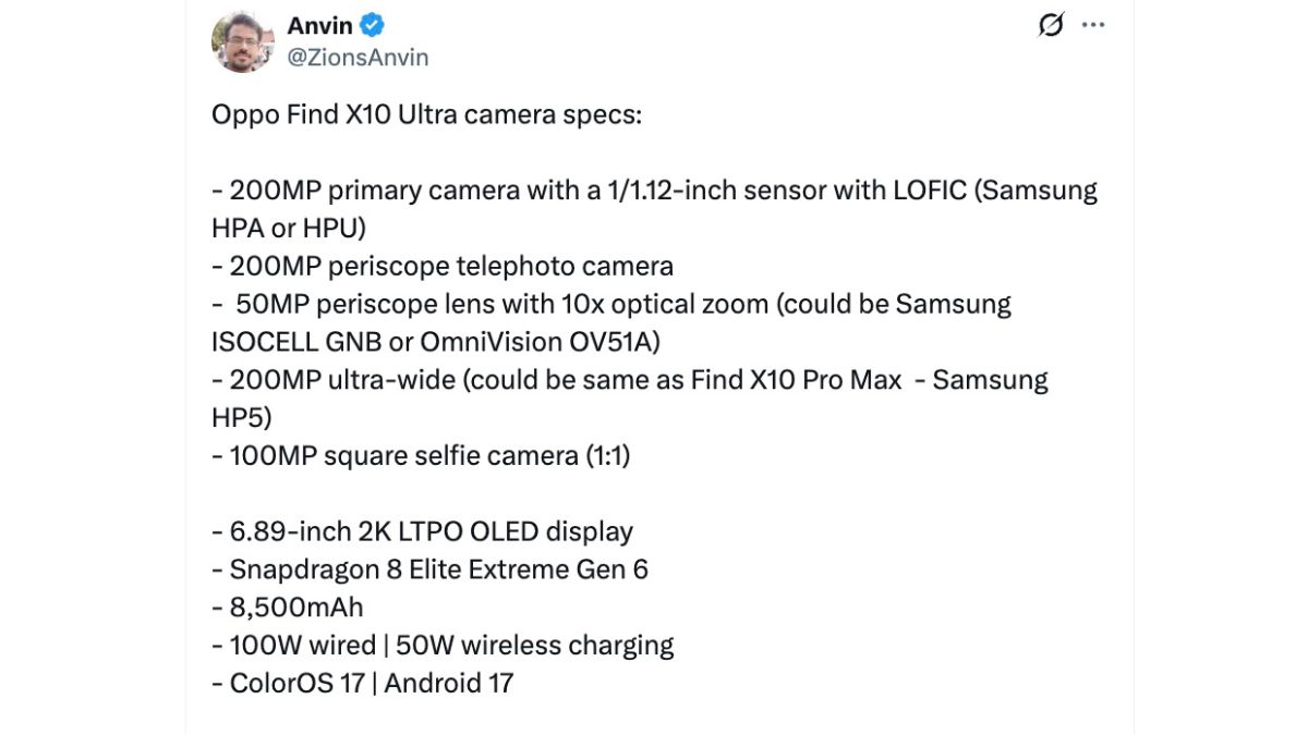 OPPO Find X10 Ultra - Specs Tipped