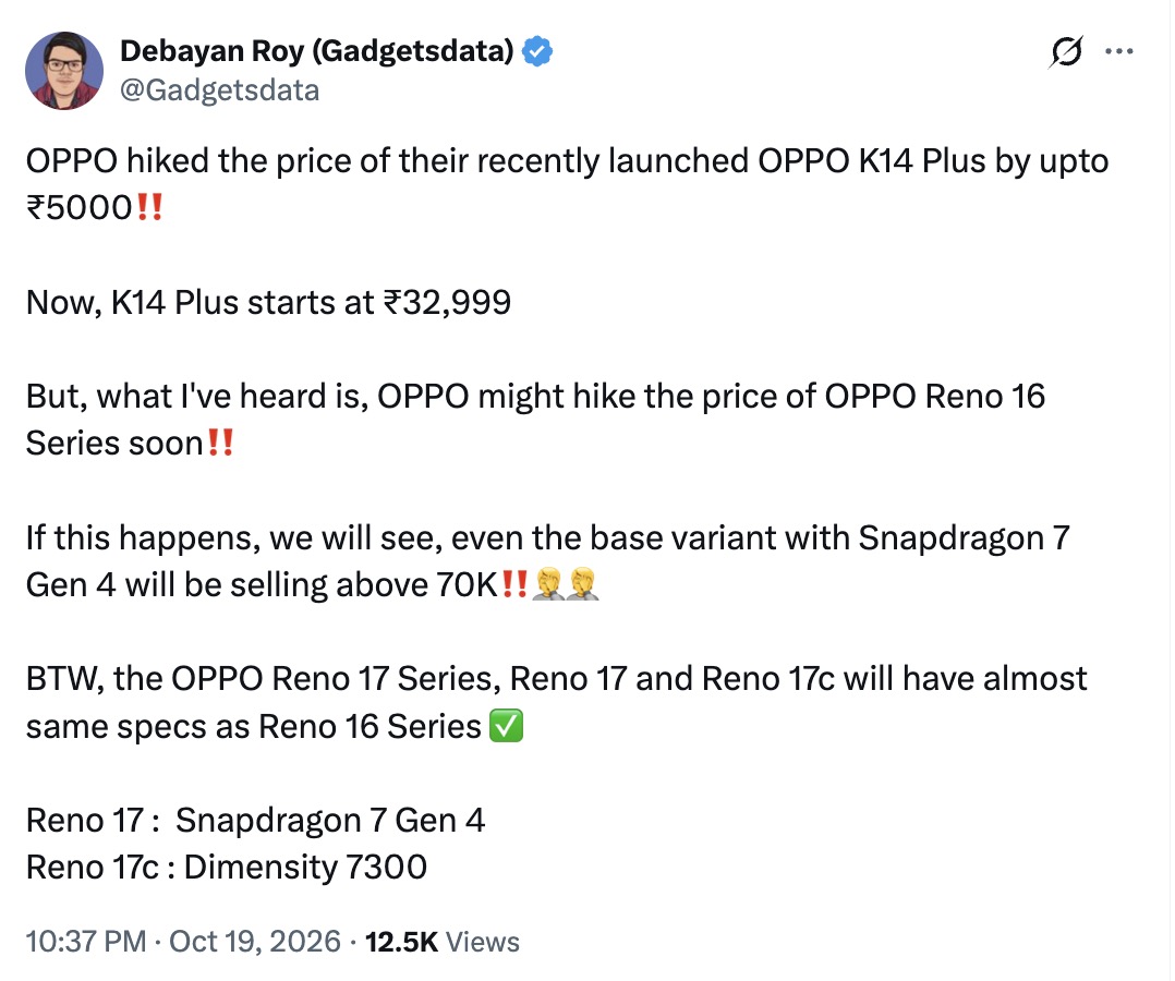 OPPO Reno 17 Series Tipped