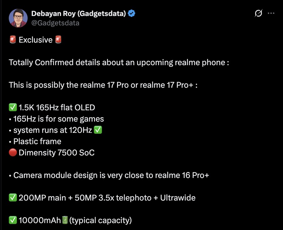 Realme 17 Pro Series - India Launch Details Tipped