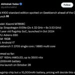 Redmi K100 - Geekbench via Abhishek Yadav