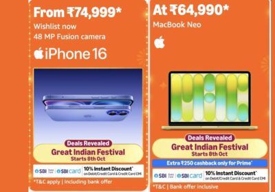 Apple iPhone 16 and MacBook Neo Amazon Great Indian Festival Sale Prices Revealed, Starting at INR 74,999 and INR 64,990 Respectively Including Bank Offers