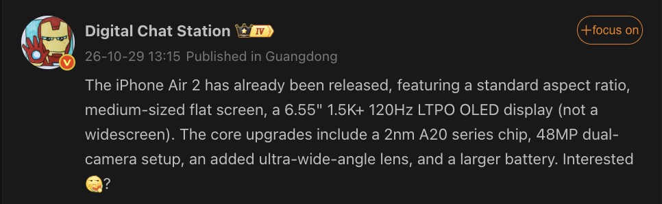 iPhone Air 2 - SPecs
