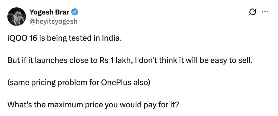 iQOO 16 - India Launch Tipped