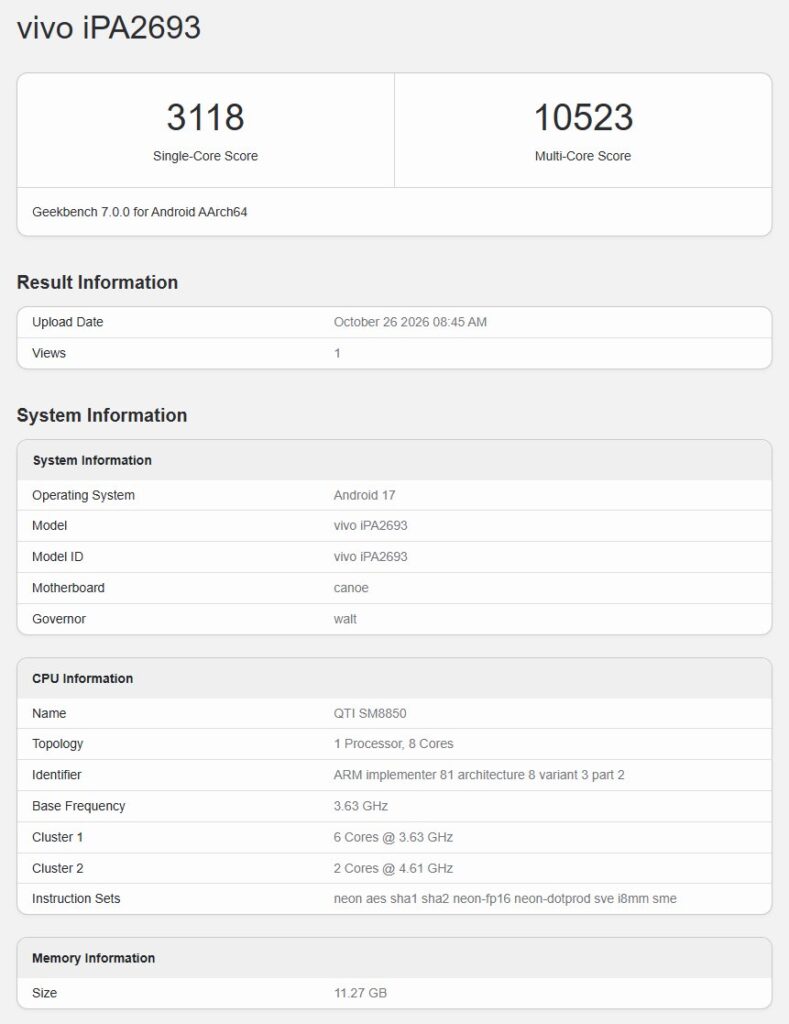 iQOO Pad Pro - Geekbench