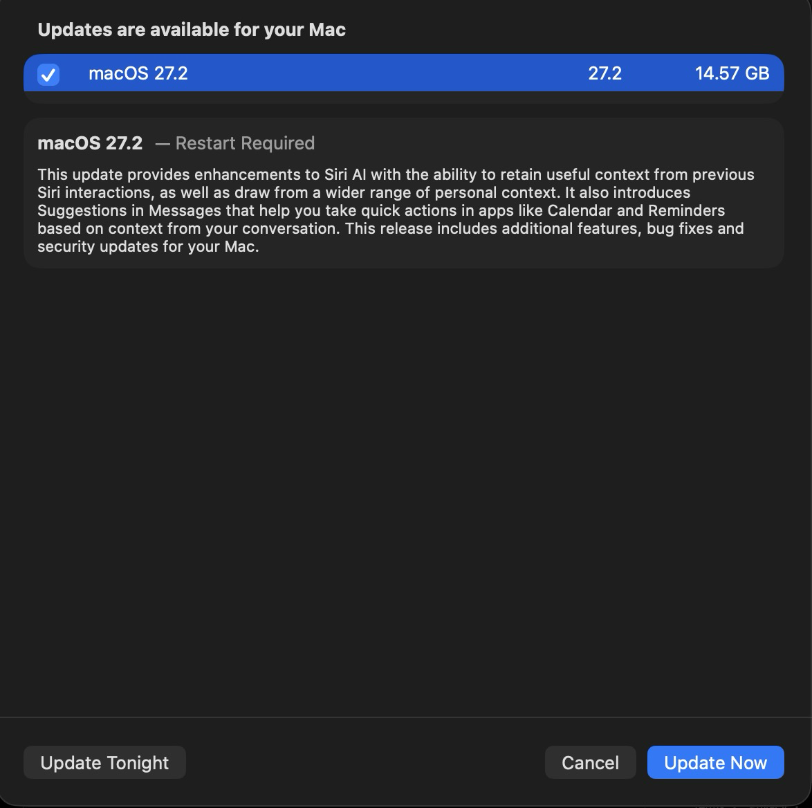 macOS 27.2- Changelog